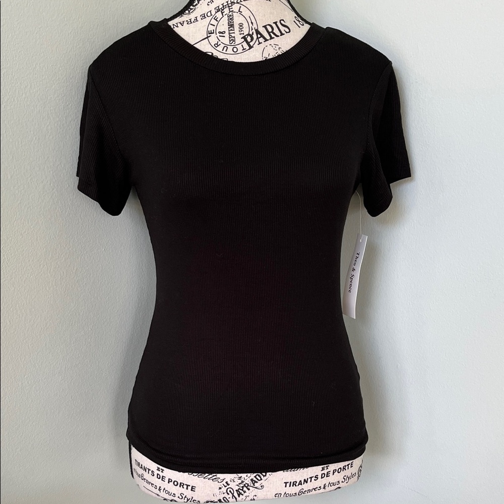 Theo & Spence Ribbed Black Tee